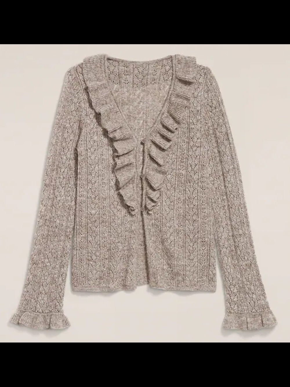 Anna Sui X Old Navy Taupe Ruffle-Trim Knit Cardigan Sweater